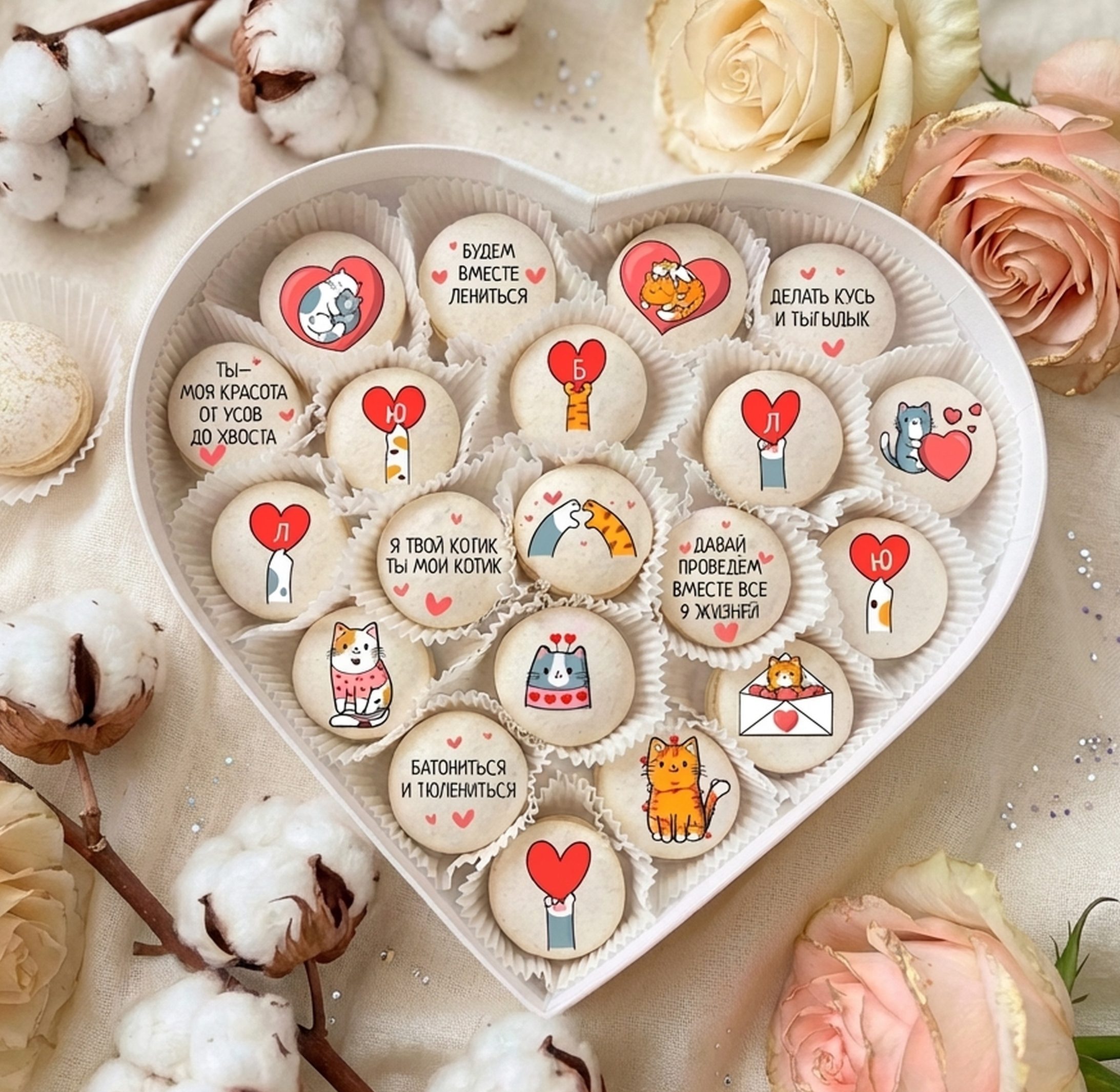 Подарочный набор макаронс "Я твой котик, ты мой котик"